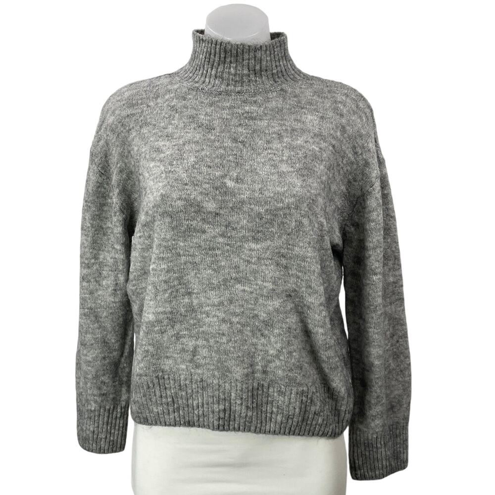 ICHI Women's Gray Long Sleeves Ribbed Relaxed Turtleneck Pullover Sweater Top S